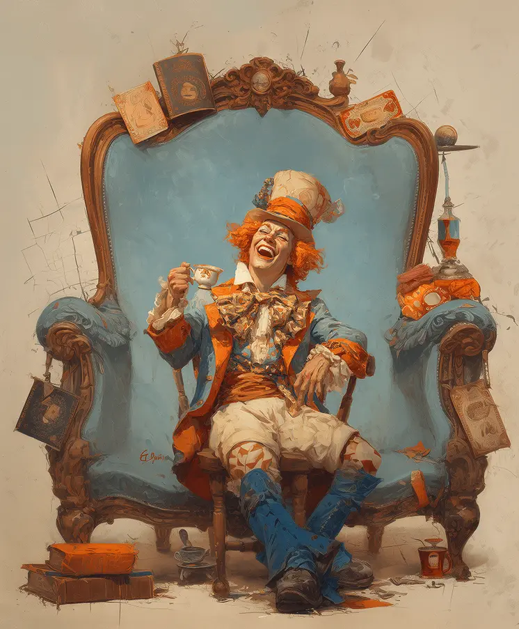 Mad Hatter on Blue Chair art print - 8"x10" Artwork for 11"x14" Frame