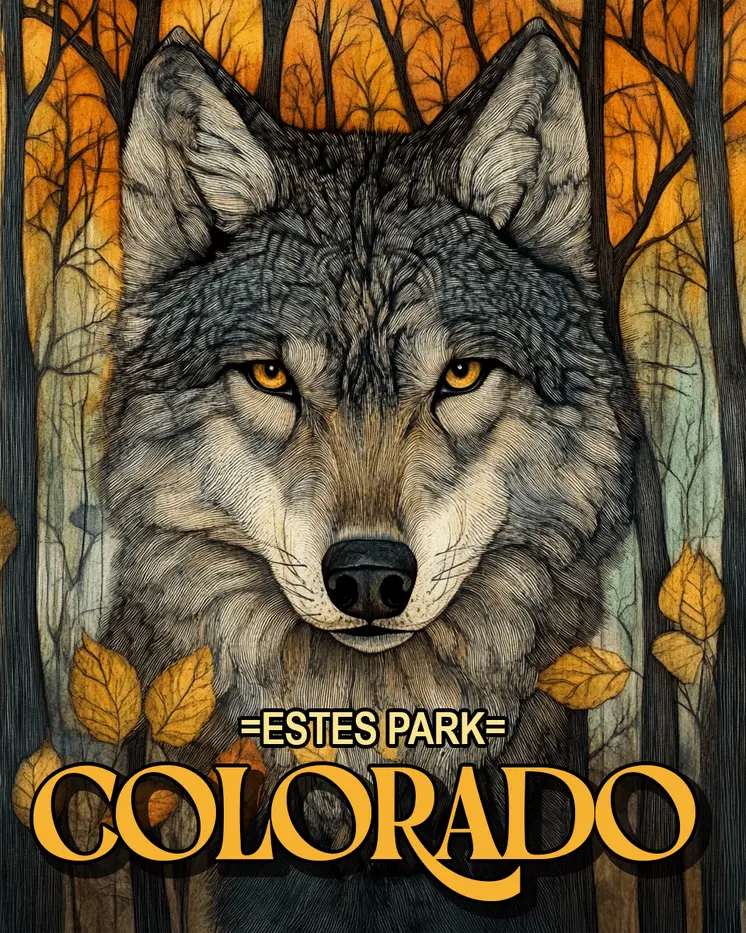 Estes Park Wolf Colorado Art Print - 8"x10" Artwork for 11"x14" Frame