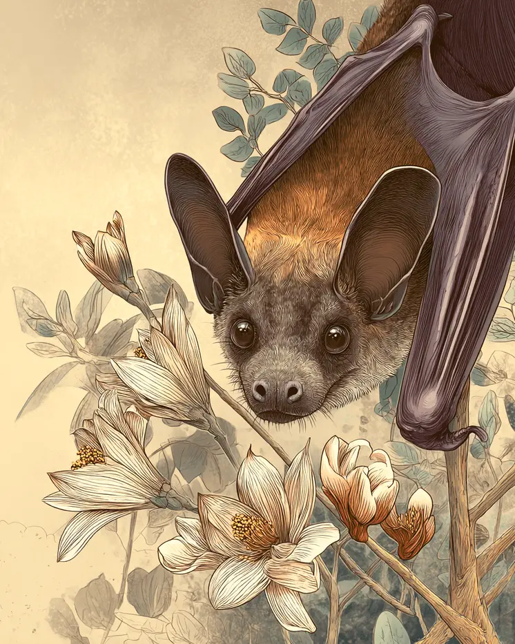 Naturalist Style Curious Bat - Dark Academia Art Print - 8"x10" Artwork for 11"x14" Frame