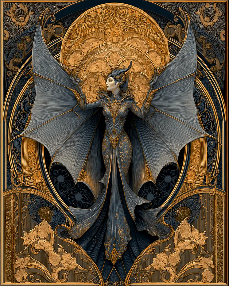 Nouveau Bat Queen Dark Academia Art Print - 8"x10" Artwork for 11"x14" Frame