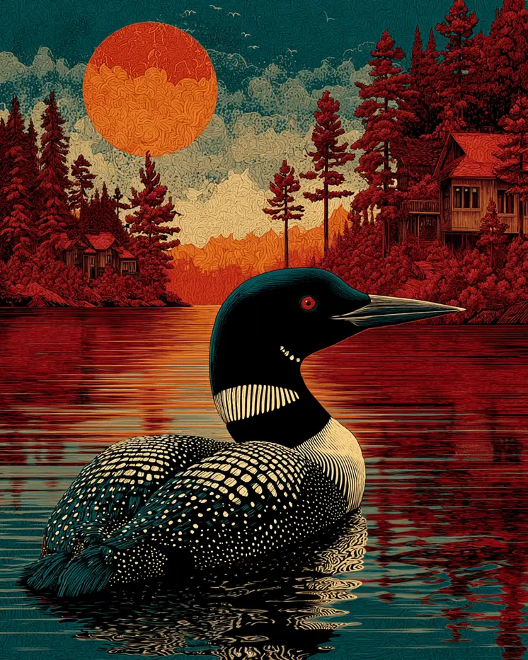 Red Evening Loon Wildlife Art Print - 8"x10" Artwork for 11"x14" Frame