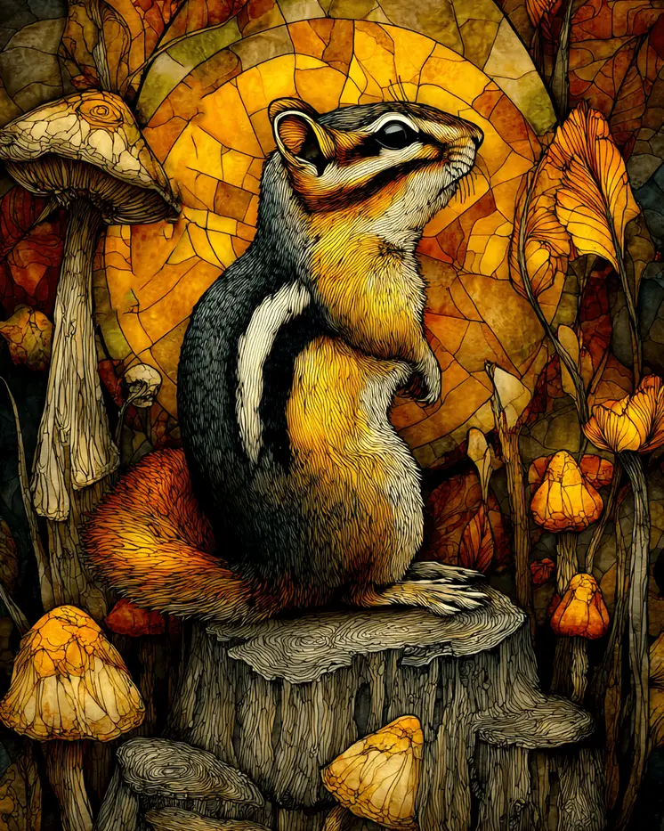 Stylized Chipmunk Wildlife Art Print - 8"x10" Artwork for 11"x14" Frame