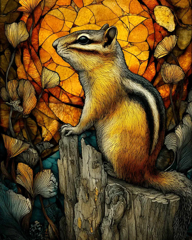 Stylized Curious Chipmunk Wildlife Art Print - 8"x10" Artwork for 11"x14" Frame