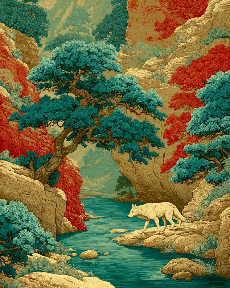 Stylized White Wolf Wildlife Art Print - 8"x10" Artwork for 11"x14" Frame