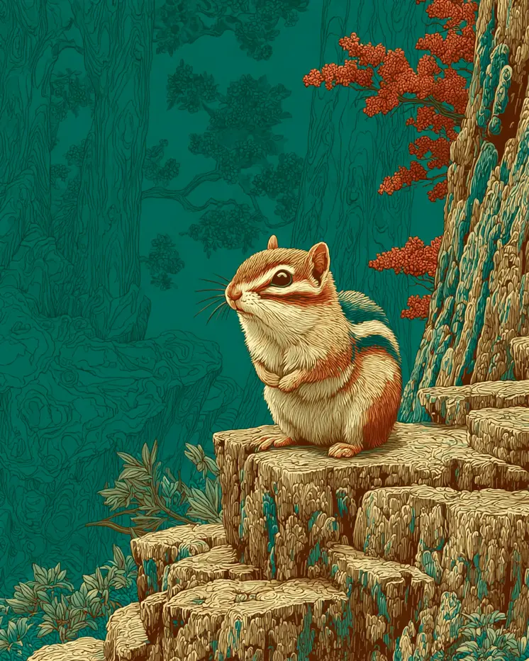 Japandi Chipmunk Wildlife Art Print - 8"x10" Artwork for 11"x14" Frame
