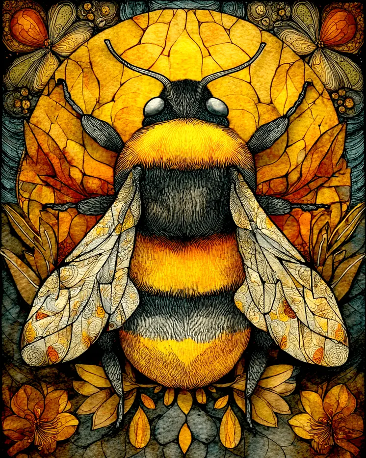 Stylized Bumblebee Wildlife Art Print - 8"x10" Artwork for 11"x14" Frame