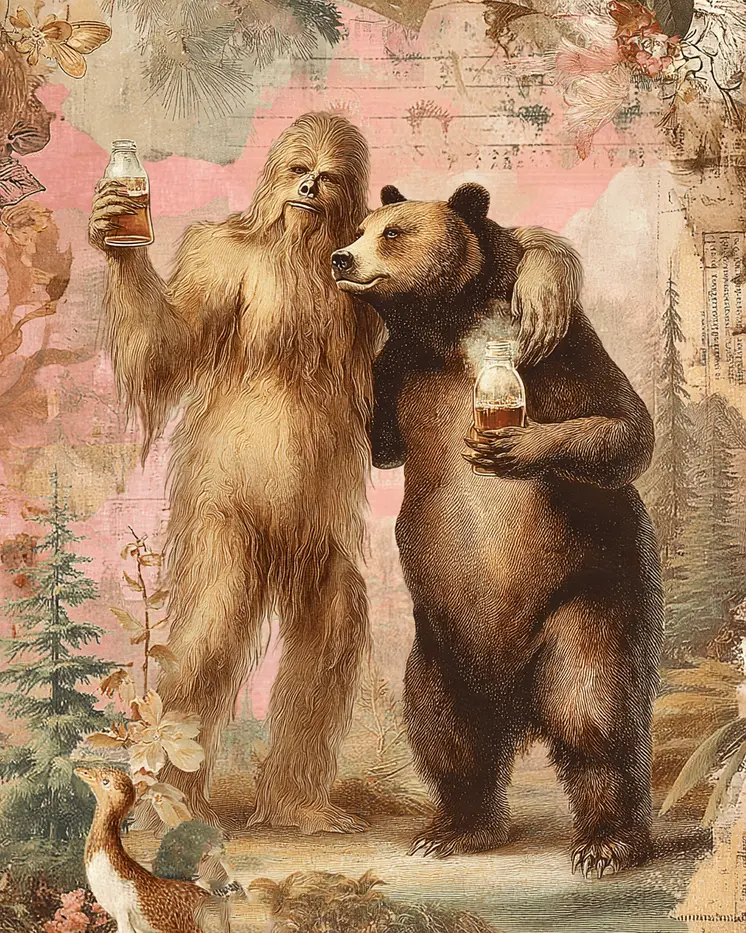 Bigfoot & Bear Celebrate Art Print - 8"x10" Artwork for 11"x14" Frame