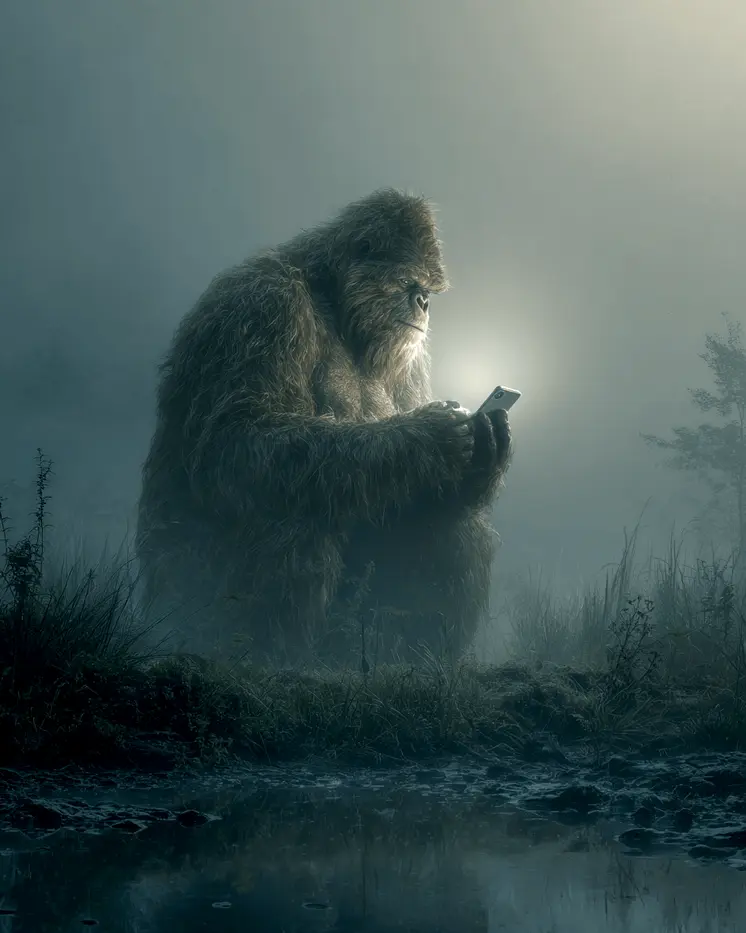 Bigfoot Phone Time Art Print - 8"x10" Artwork for 11"x14" Frame
