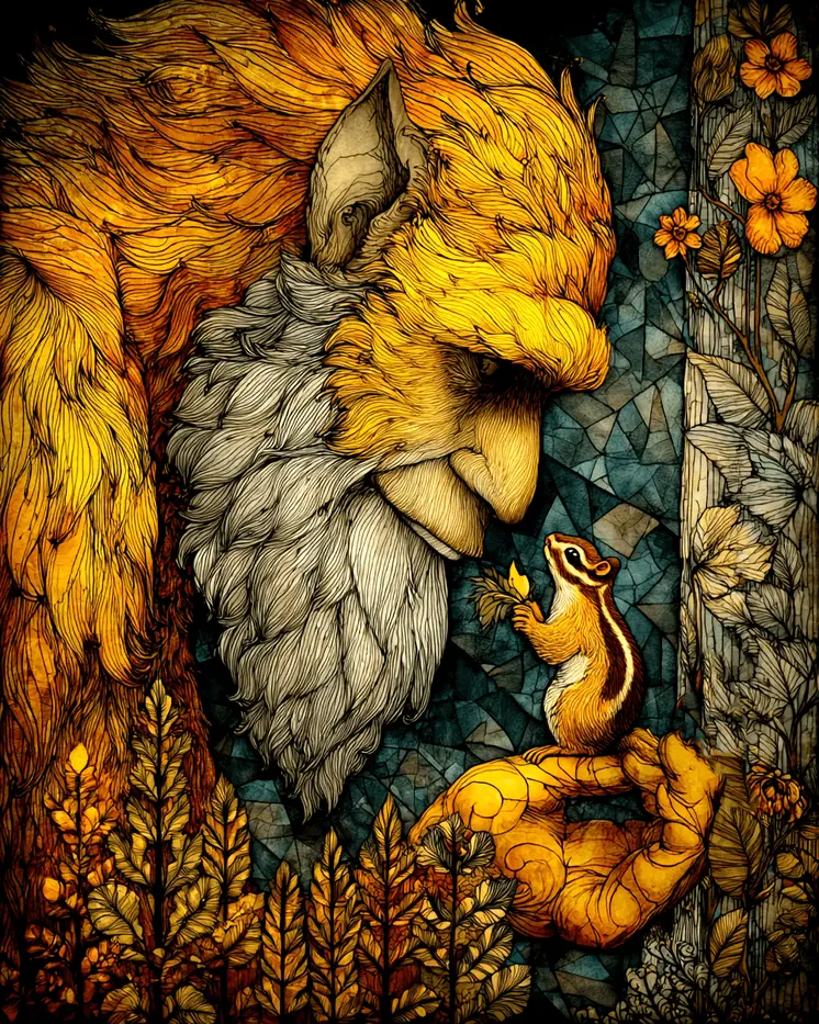 Chipmunk's Gift to Bigfoot Art Print - 8"x10" Artwork for 11"x14" Frame
