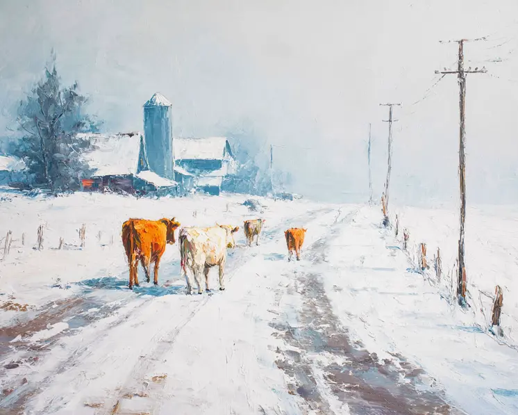 Cows Escaped Winterscape - Winter Landscape Art Print - 8"x10" Artwork for 11"x14" Frame