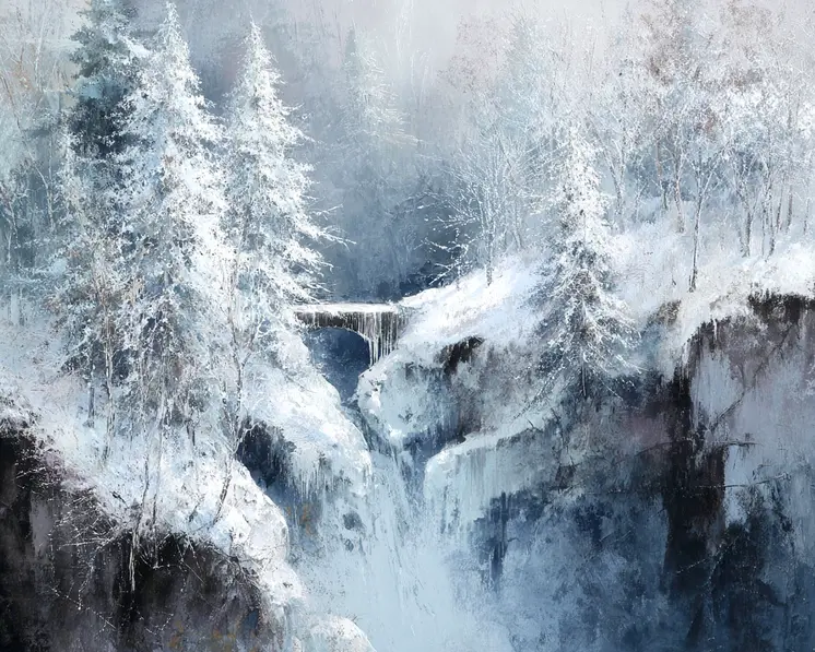 Stone Bridge Winterscape - Winter Landscape Art Print - 8"x10" Artwork for 11"x14" Frame