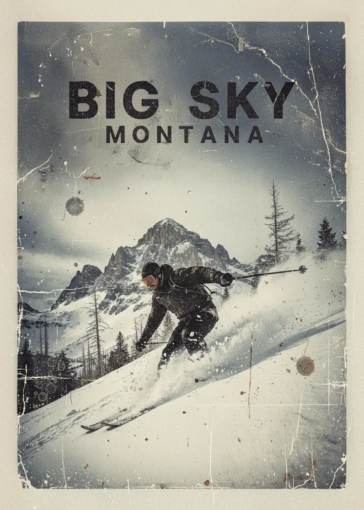 Grunge Big Sky Montana - Famous Ski Area Art Print - 8"x10" Artwork for 11"x14" Frame