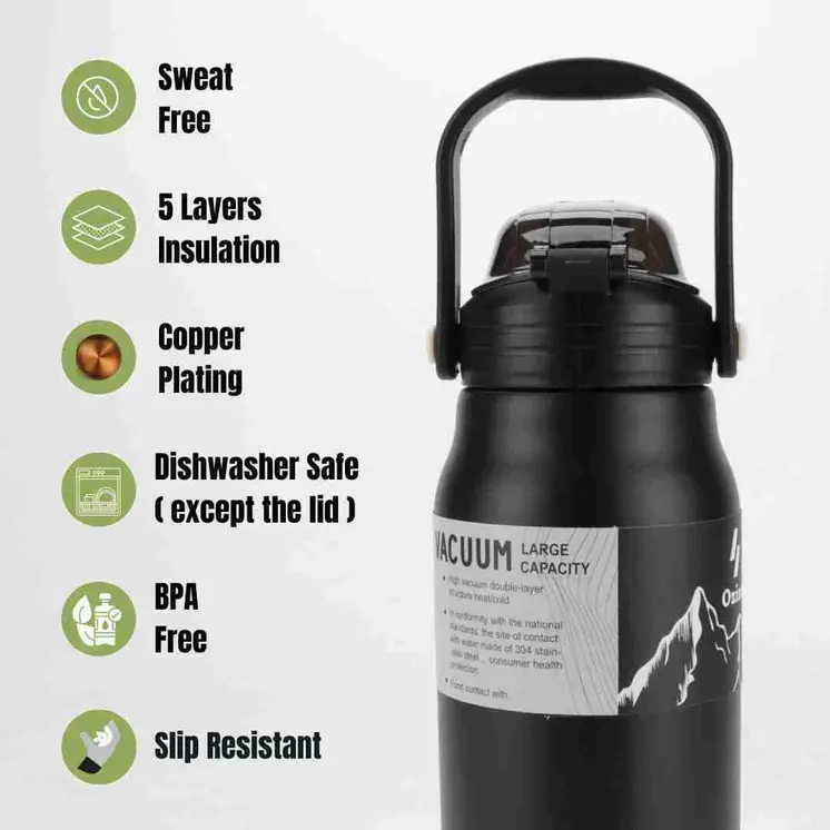 Ozizo M22 44oz Insulated Unique Body Bottle w/ Stainless steel Handle&Lid