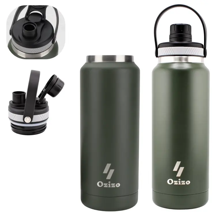 Ozizo M69 34oz 1000ml Insulated Bottle with Handle and Attached Cap