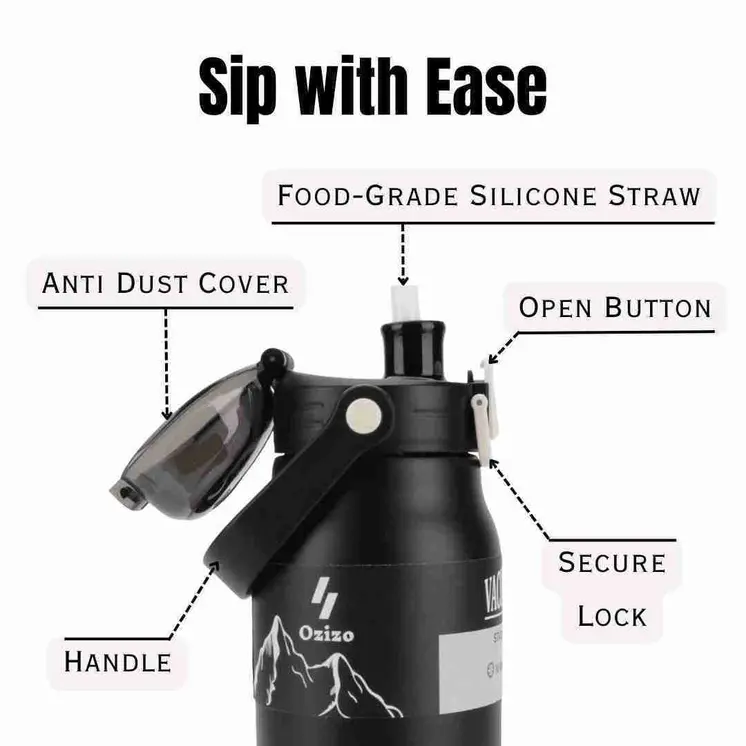 Ozizo M22 44oz Insulated Unique Body Bottle w/ Stainless steel Handle&Lid