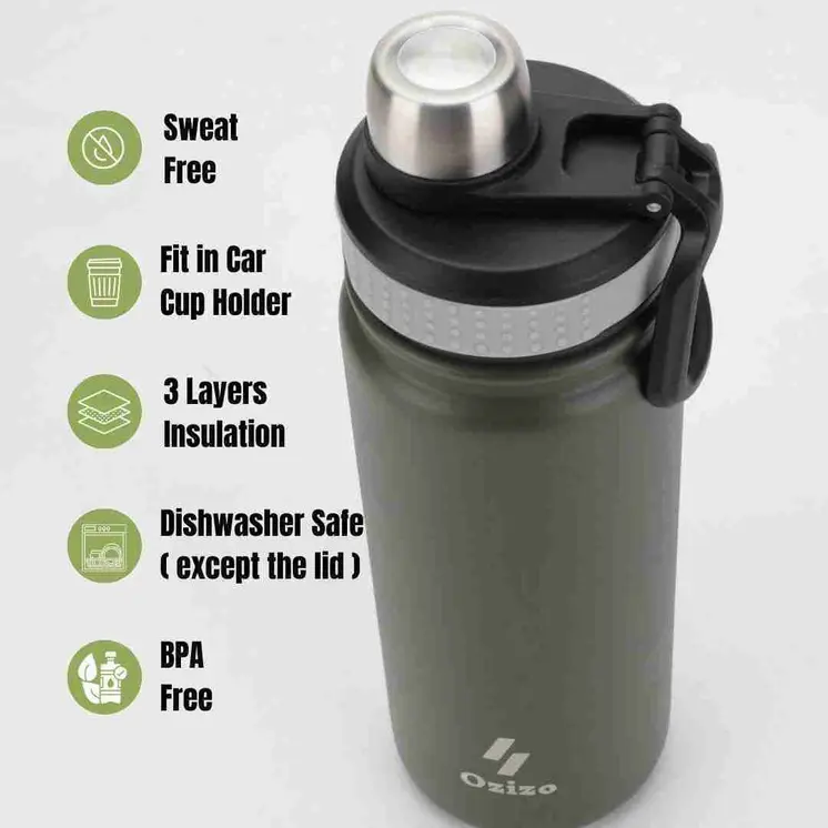 Ozizo M59 22oz 650 ml Sport Insulated Bottle with Rotating Lid and Handle