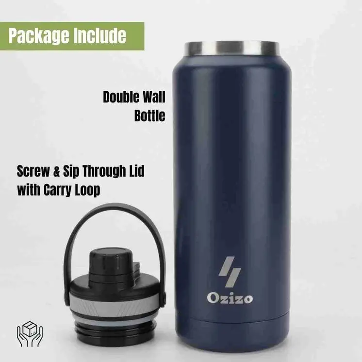 Ozizo M69 34oz 1000ml Insulated Bottle with Handle and Attached Cap