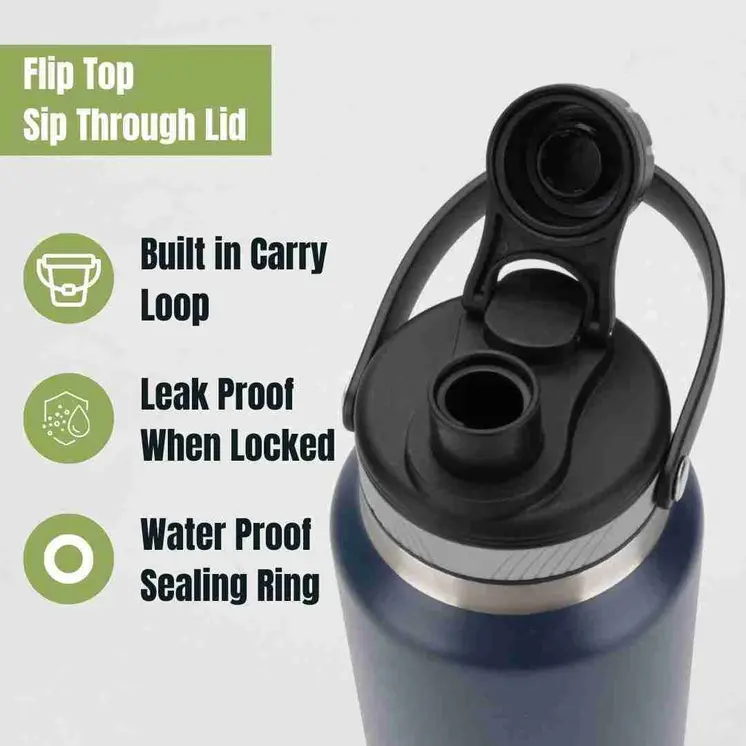 Ozizo M69 34oz 1000ml Insulated Bottle with Handle and Attached Cap