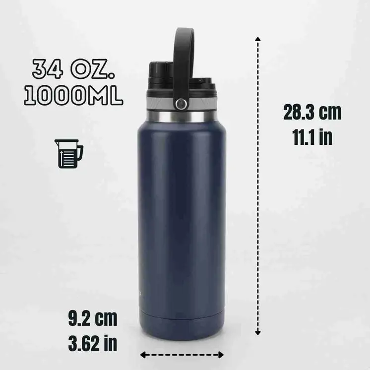 Ozizo M69 34oz 1000ml Insulated Bottle with Handle and Attached Cap