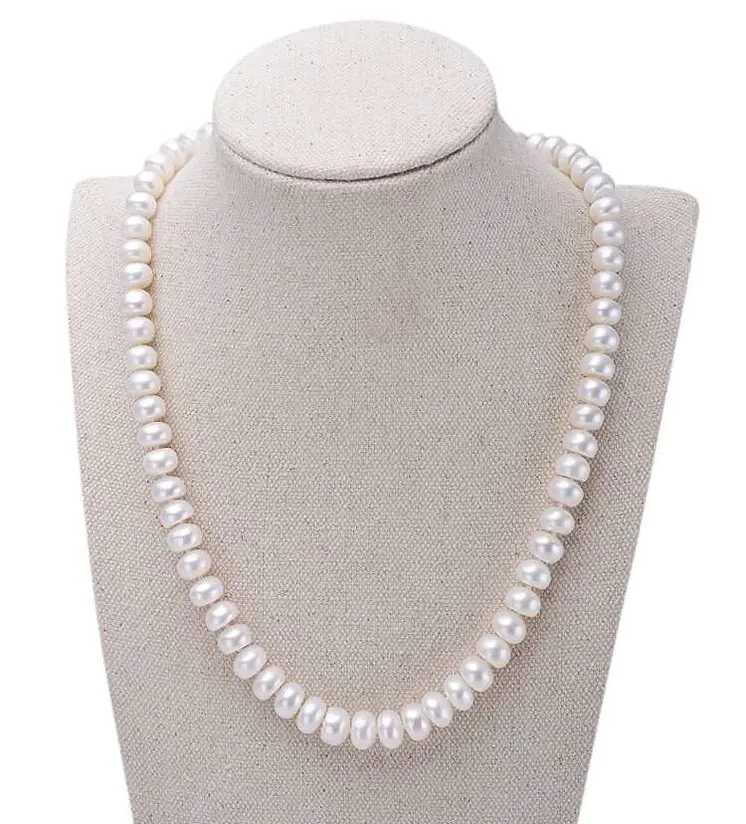 Freshwater Button Shape White 17.7 inches Hawthorne Strand Necklace 8-9 mm AAA