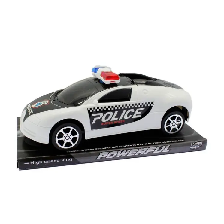 Rendőrautó, lend., "Bugatti" szerű, 2 szín, 25x12 cm plf.