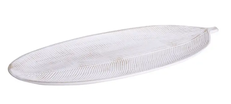 WOODEN BOWL LEAF WHITE 40*18*3