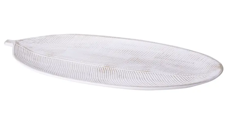 WOODEN BOWL LEAF WHITE 60*21*4