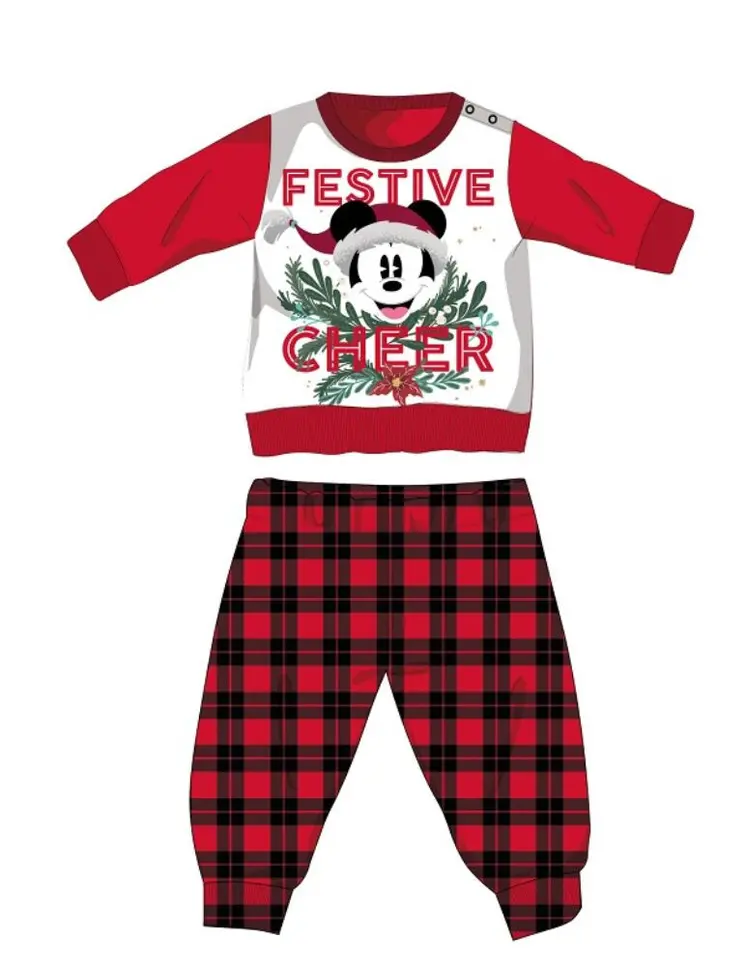Disney Mickey mouse winter thick Christmas baby pajamas - cotton flannel pajamas - red-black - 80