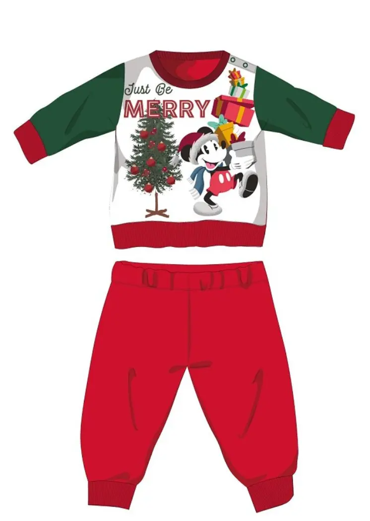 Disney Mickey mouse winter thick Christmas baby pajamas - cotton flannel pajamas - red-green - 92
