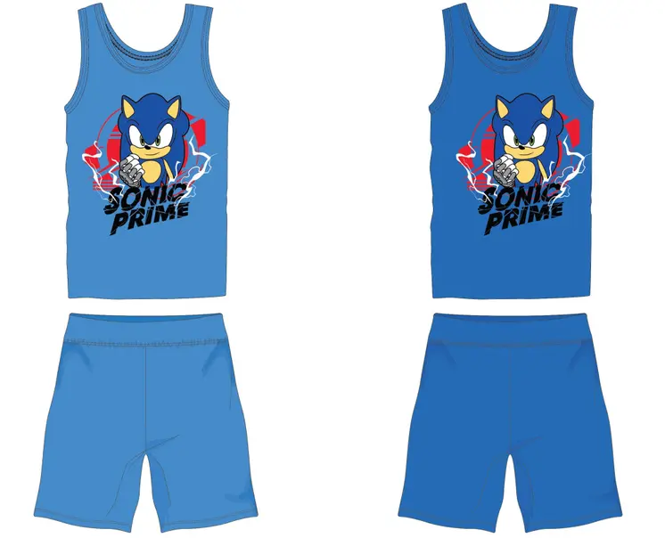 Sonic cotton summer ensemble - t-shirt and shorts set - medium blue - 104