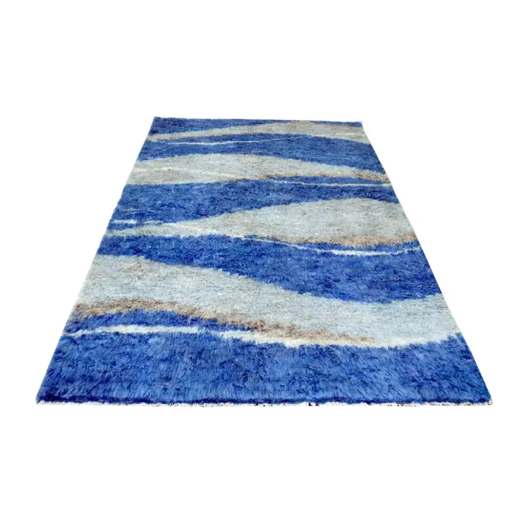 Moroccan Blue White Fluffy Soft Carpet
