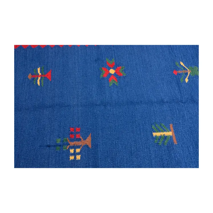 Vintage Handwoven Tory Blue Kilim Rug