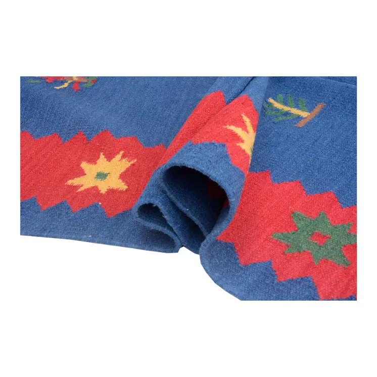 Vintage Handwoven Tory Blue Kilim Rug