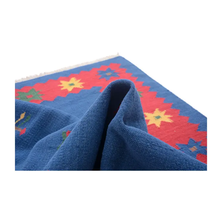 Vintage Handwoven Tory Blue Kilim Rug