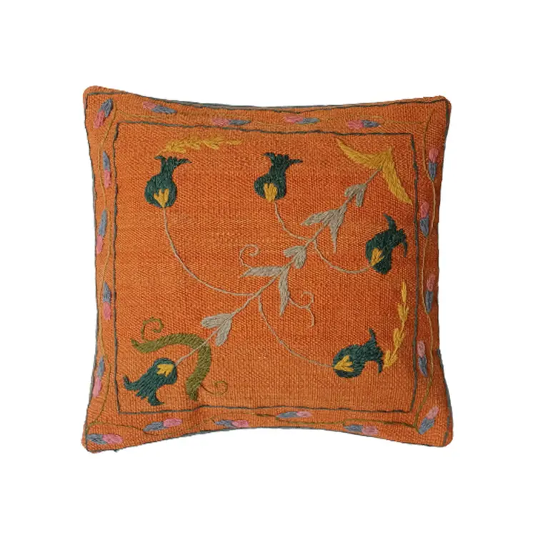 Embroidered Woolen Bourbon Cushion Cover