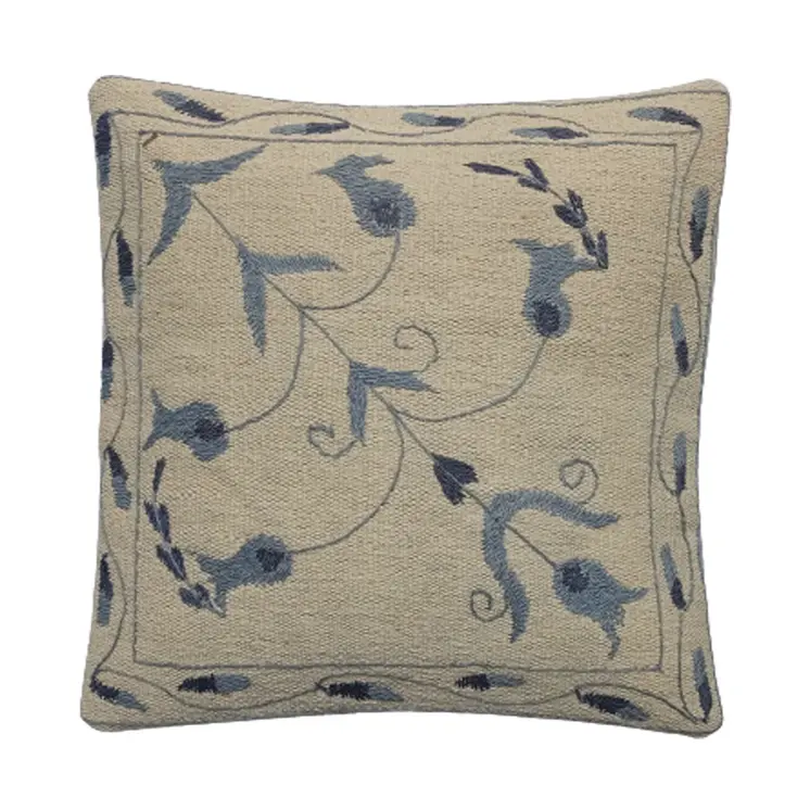 Embroidered Woolen Jet Grey Cushion Cover