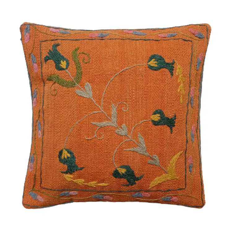 Embroidered Woolen Bourbon Cushion Cover