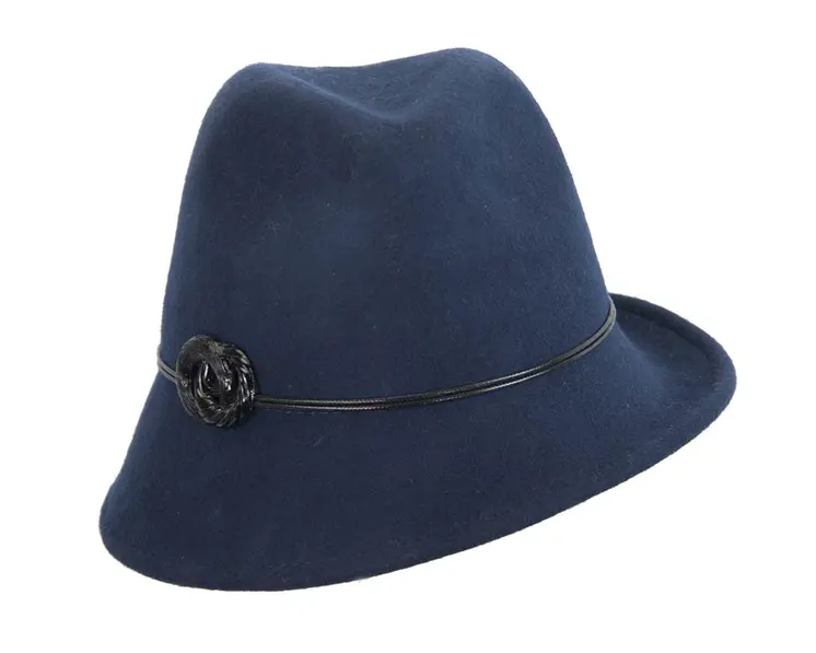 Navy ladies fashion felt trilby hat by Max Alexander