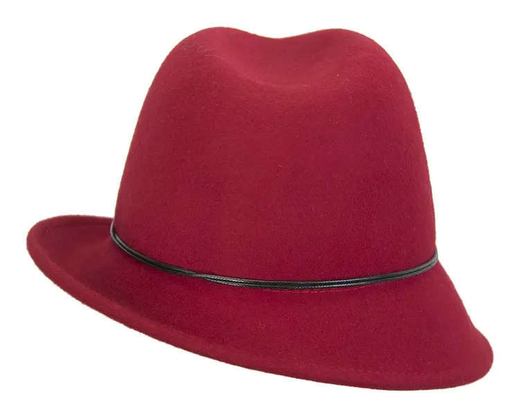 Red ladies fashion felt trilby hat by Max Alexander
