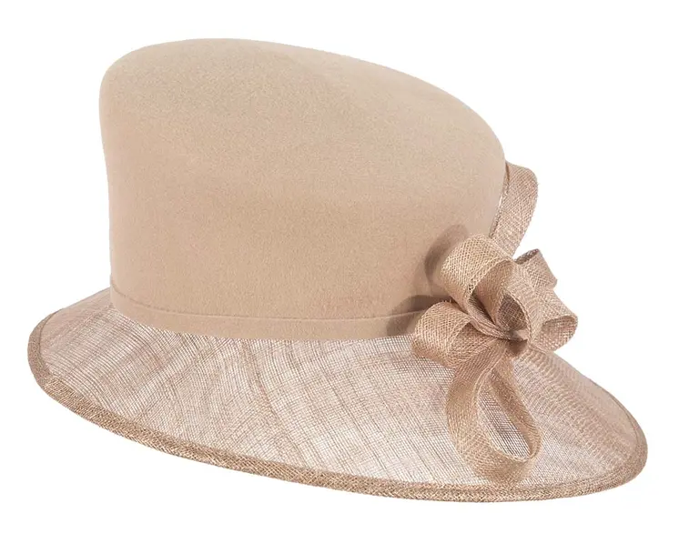 Beige ladies winter fashion hat by Cupids Millinery