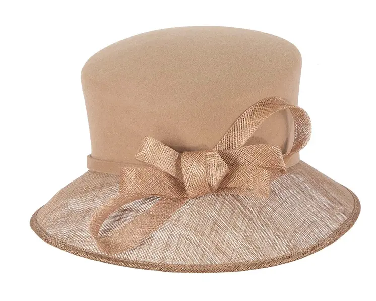 Gold ladies winter fashion hat by Cupids Millinery