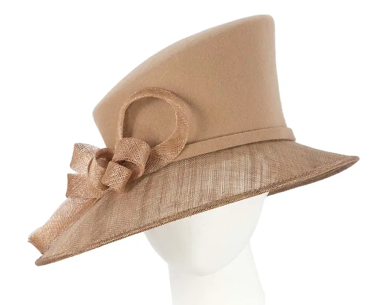 Gold ladies winter fashion hat by Cupids Millinery