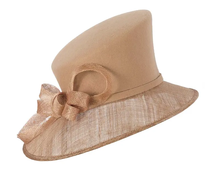 Gold ladies winter fashion hat by Cupids Millinery