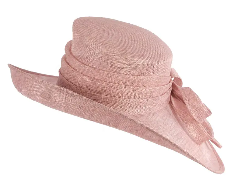 Wide brim dusty pink ladies fashion sinamay hat