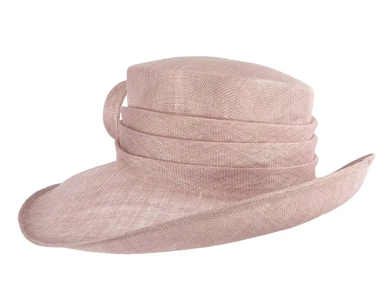 Wide brim dusty pink ladies fashion sinamay hat