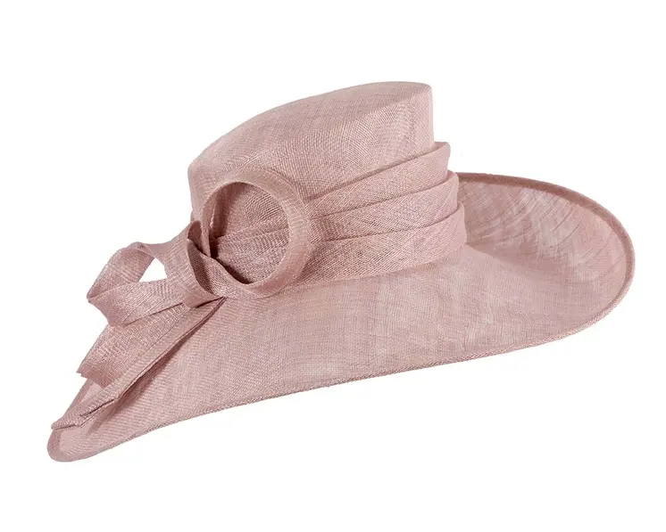 Wide brim dusty pink ladies fashion sinamay hat