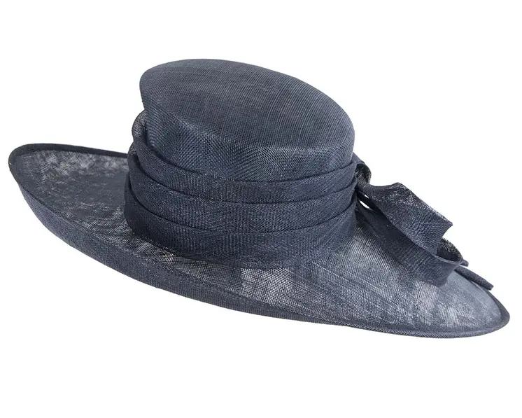 Wide brim navy ladies fashion sinamay hat