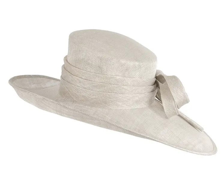 Wide brim silver ladies fashion sinamay hat