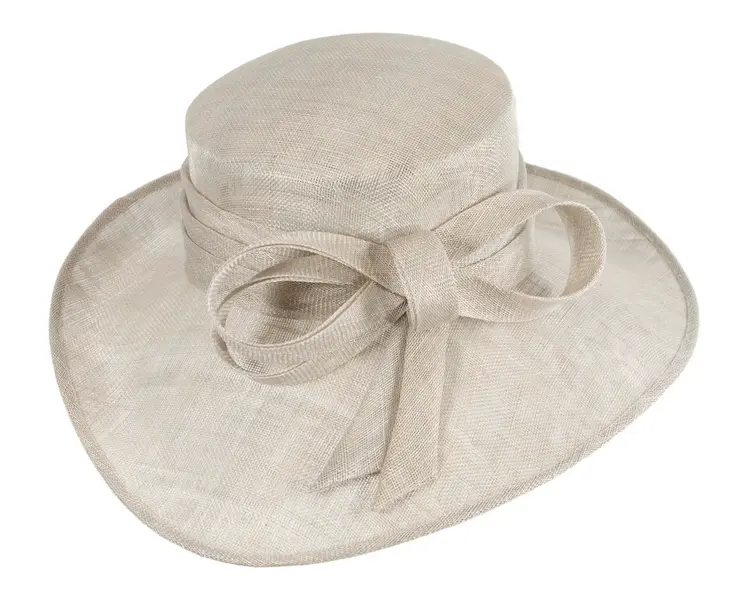 Wide brim silver ladies fashion sinamay hat