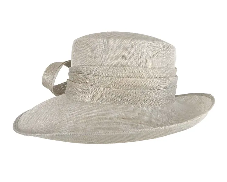 Wide brim silver ladies fashion sinamay hat